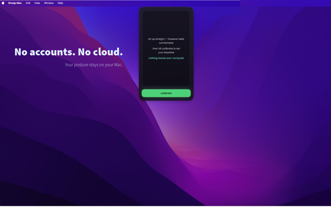 Droop for Mac calibration screen, no accounts or cloud required
